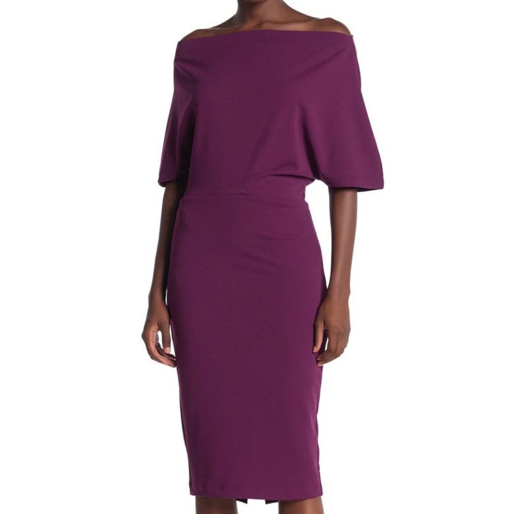 ALEXIA ADMOR Olivia Draped Off-the-Shoulder Sheath CREPE Dress,SZ XS, NEW